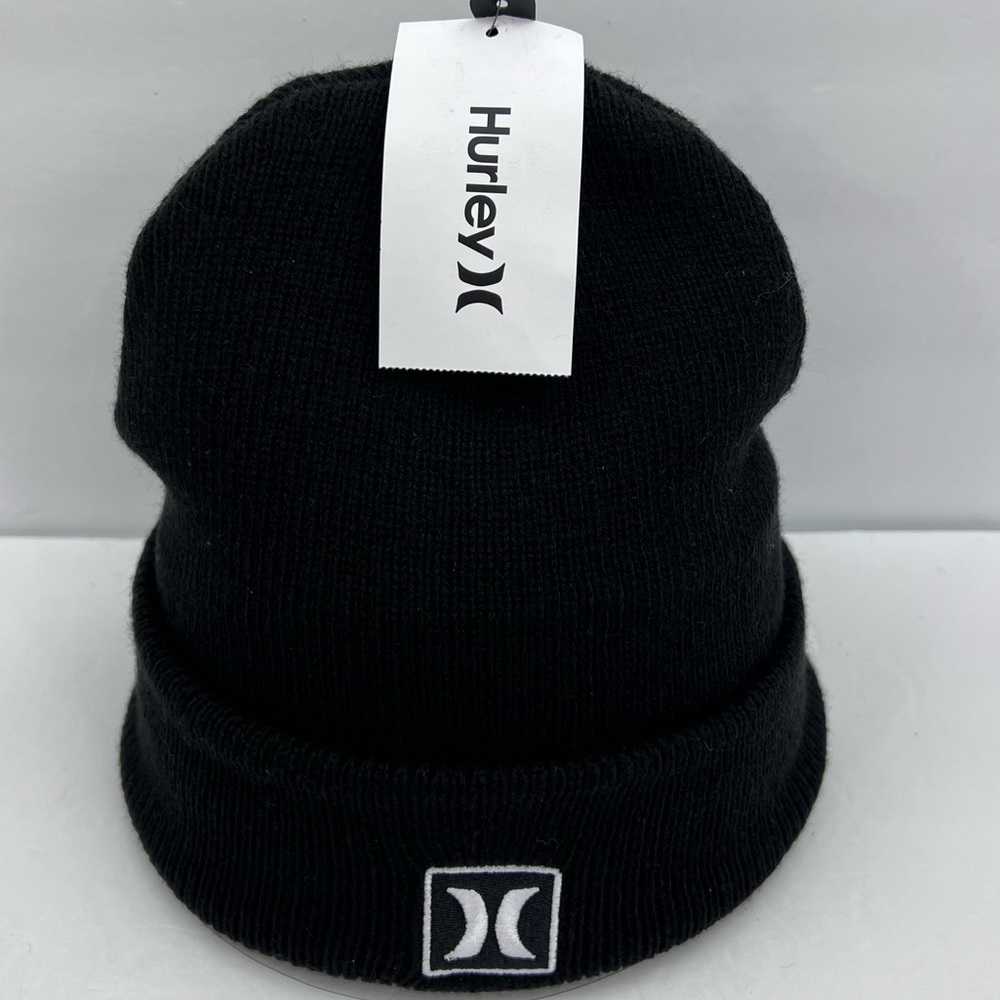 HURLEY,M SQUARE ICON CUFF BEANIE, BLACK, EMBROIDERED LOGO IN WHIT,1 SIZE, UNISEX